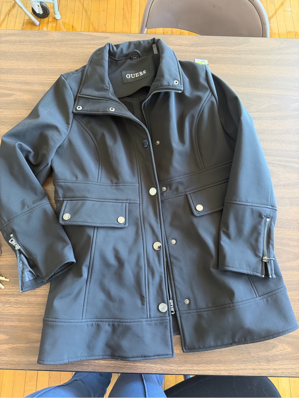 GUESS Black Trench Coat with Snap and Zip Details